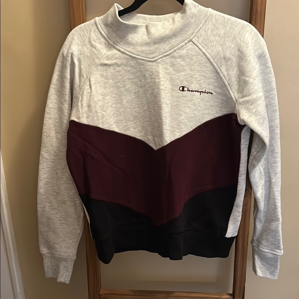 Champion Gray, Maroon, and Black Crew Neck Sweater
